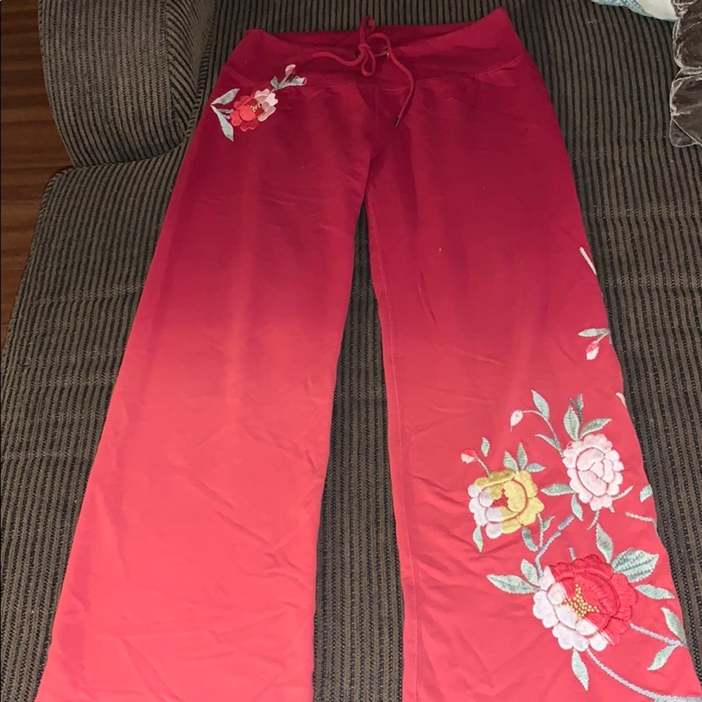 Lucky Brand Red Ombré Vintage Sweats w/Embroidery